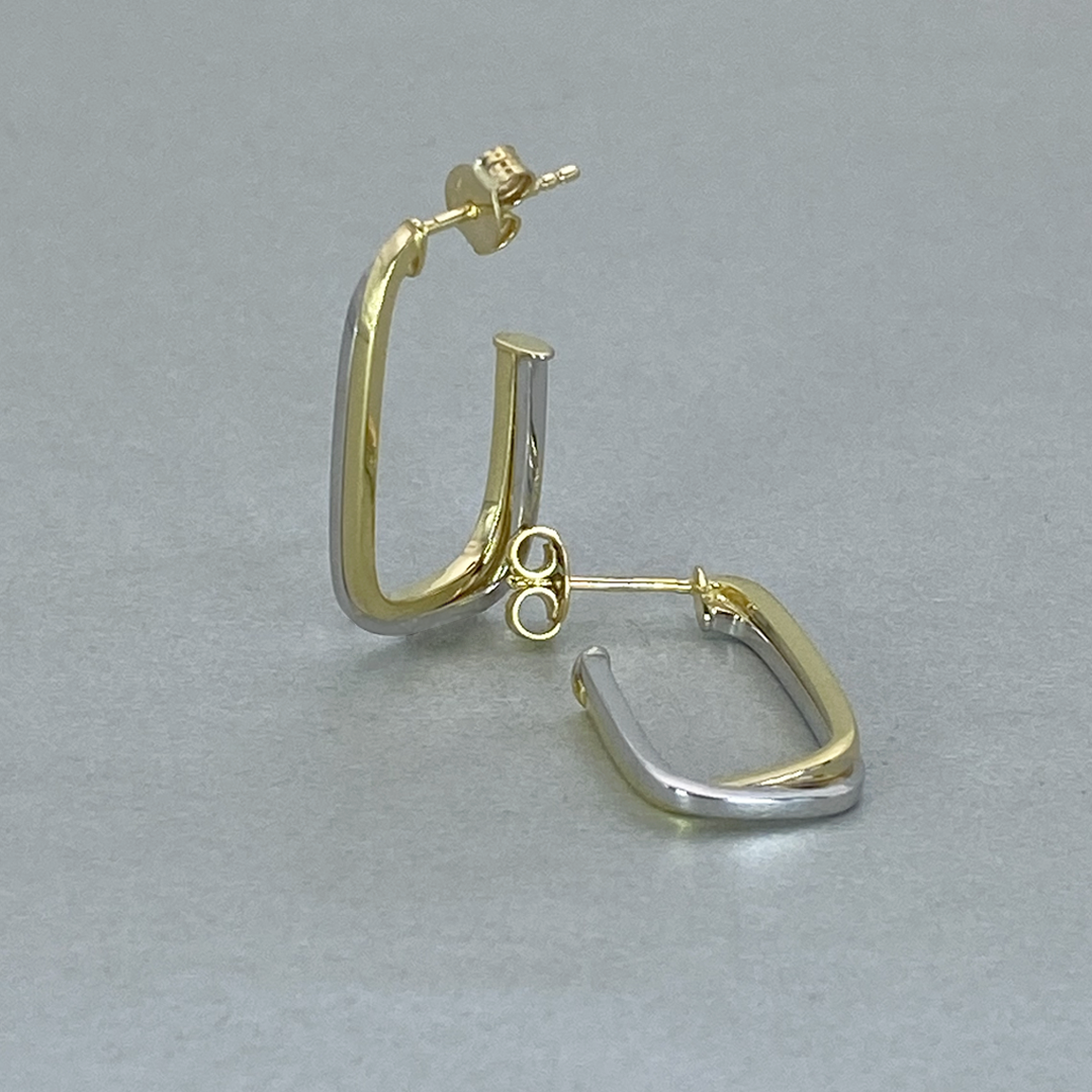 9ct Yellow Gold Hollow Italian TwoTone Three Quarter U Square Edge Earrings
