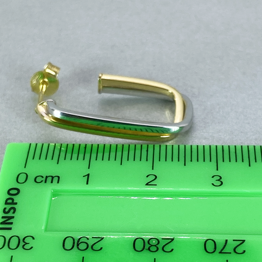 9ct Yellow Gold Hollow Italian TwoTone Three Quarter U Square Edge Earrings