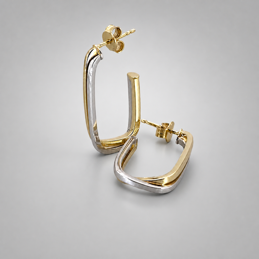 9ct Yellow Gold Hollow Italian TwoTone Three Quarter U Square Edge Earrings
