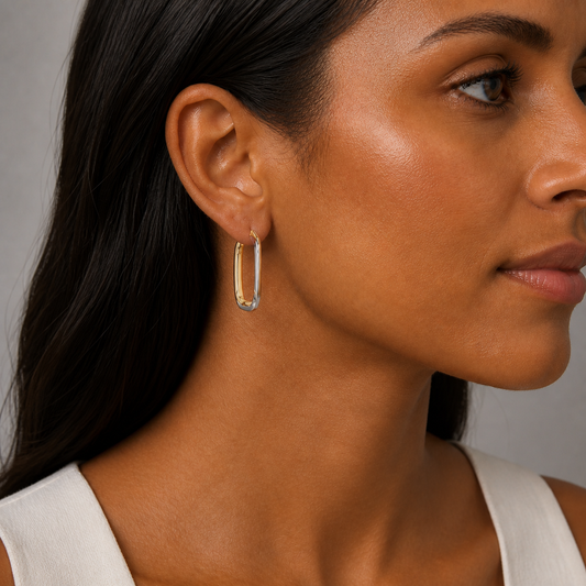 9ct Yellow Gold Hollow Italian TwoTone Three Quarter U Square Edge Earrings