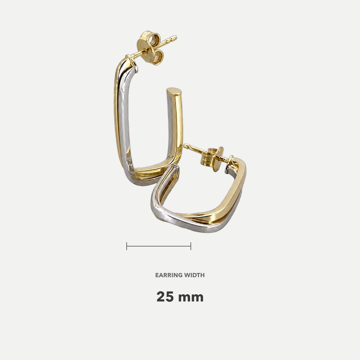 9ct Yellow Gold Hollow Italian TwoTone Three Quarter U Square Edge Earrings