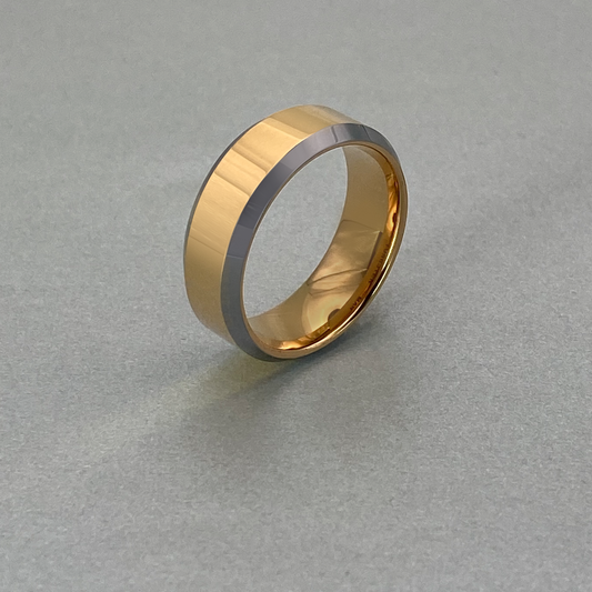 Tungsten Ring, IP Rose Gold Plating , Bevelled edge without Plating.