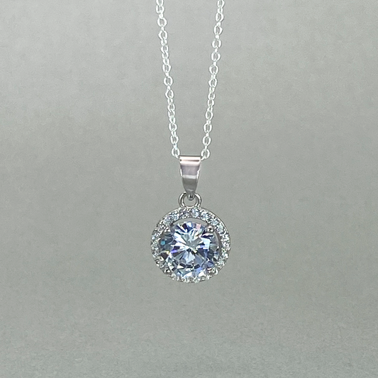 Silver White CZ  8mm Halo Pendant