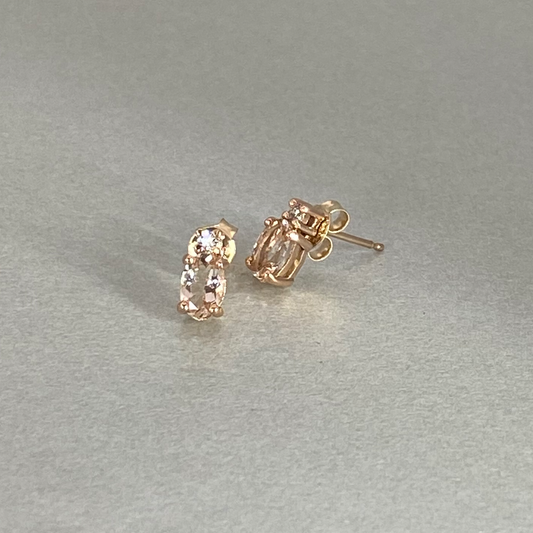 9ct Rose Gold Oval Morganite & Diamond Studs