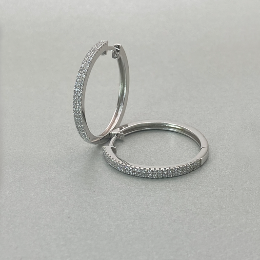Silver Cubic Zirconia Double Row Hoop Earring 23mm Diameter