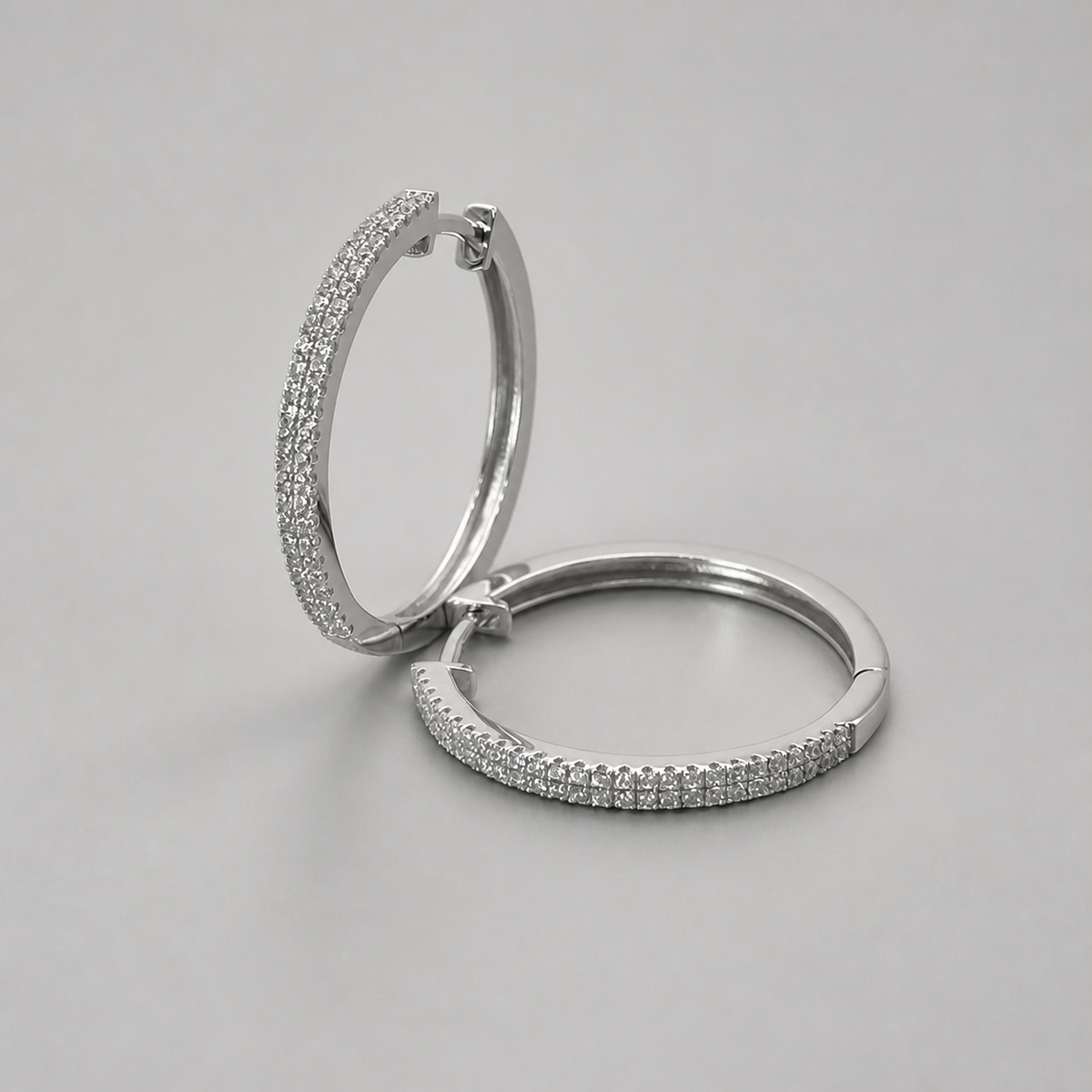 Silver Cubic Zirconia Double Row Hoop Earring 23mm Diameter