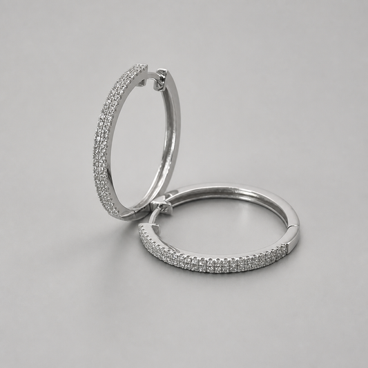 Silver Cubic Zirconia Double Row Hoop Earring 23mm Diameter