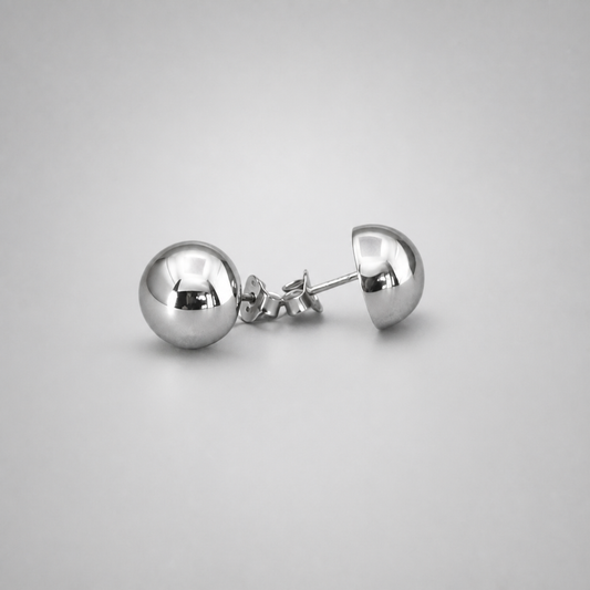 Silver Polished Half Ball Stud Earring 12mm