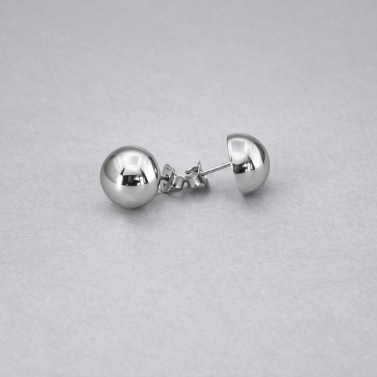 Silver Polished Half Ball Stud Earring 12mm