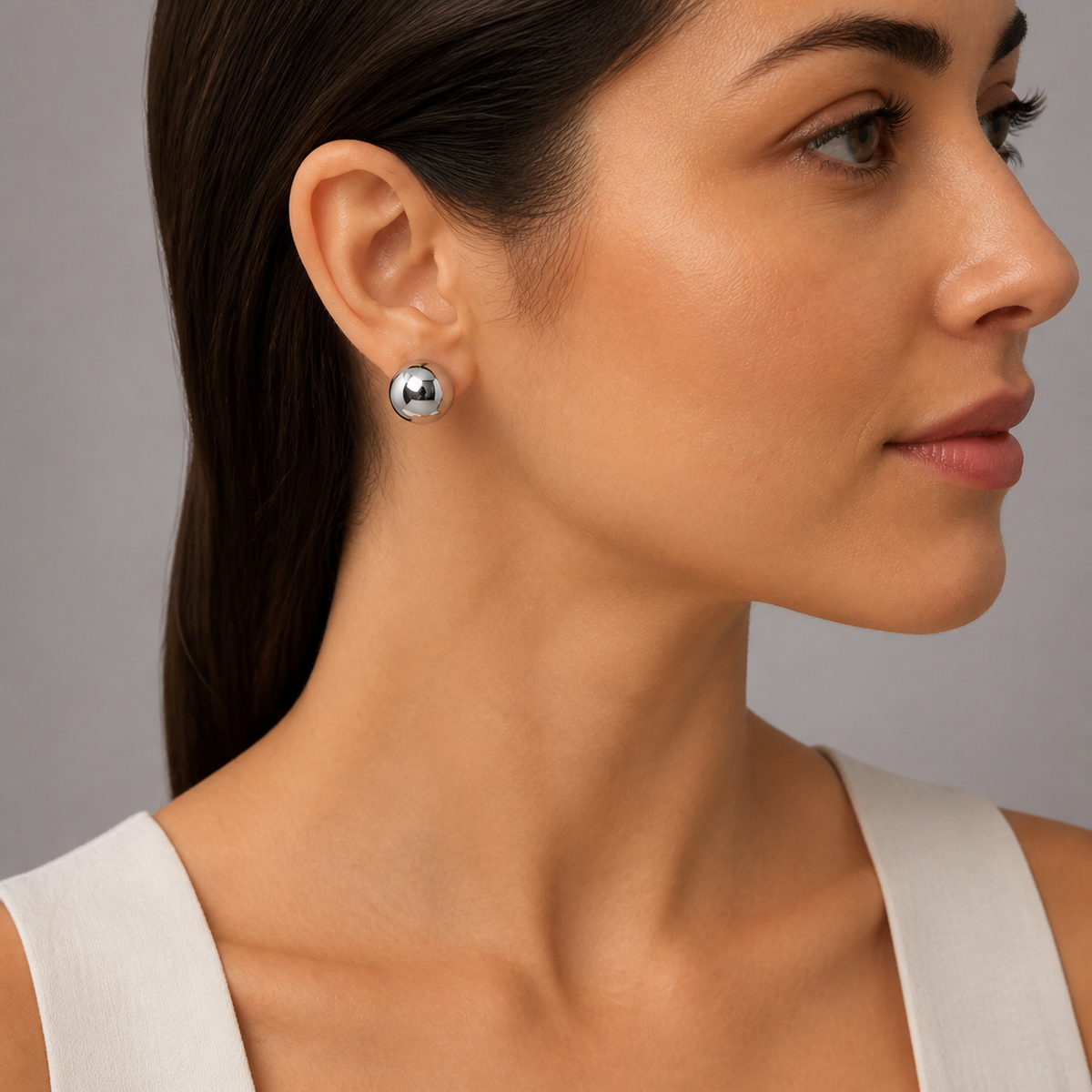 Silver Polished Half Ball Stud Earring 12mm
