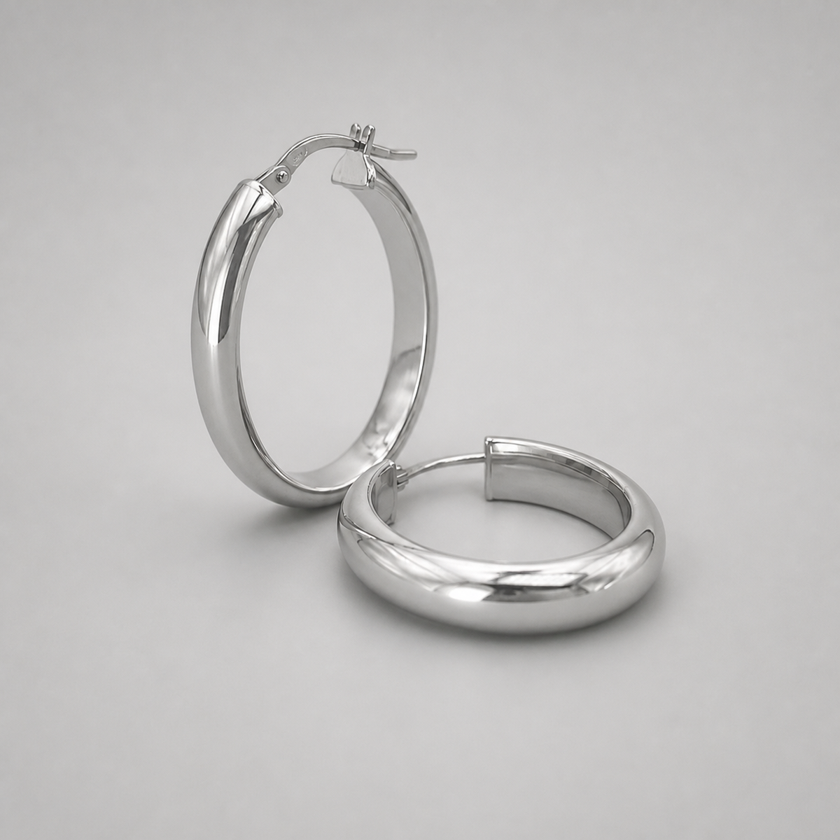 Silver Large Oval Half Round Tube Earring 5mmx2.5mm ; 15mmx23mm