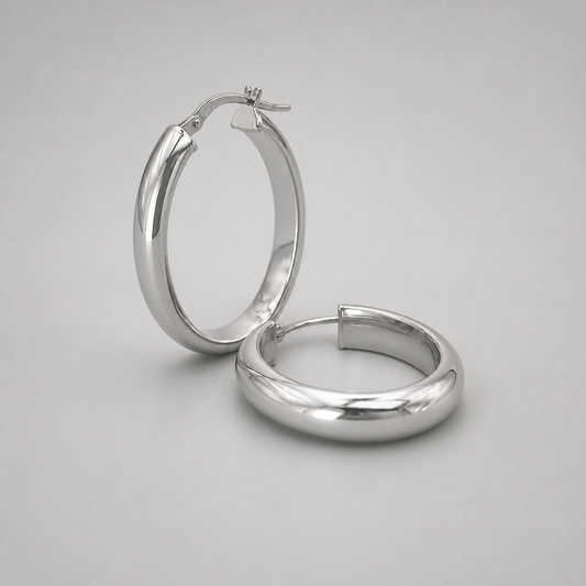 Silver Large Oval Half Round Tube Earring 5mmx2.5mm ; 15mmx23mm