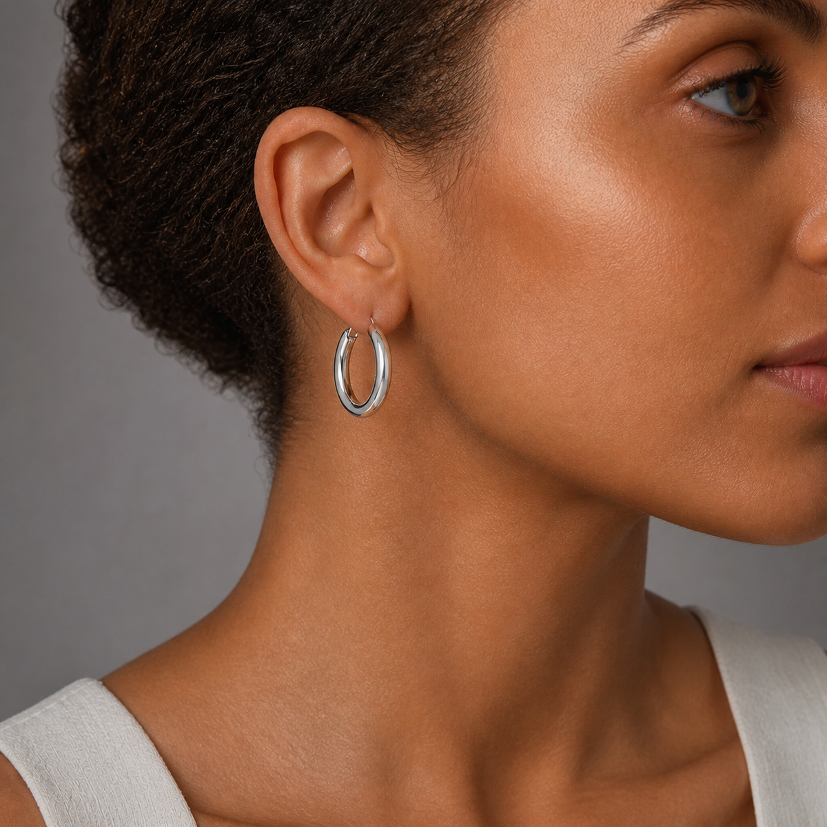Silver Large Oval Half Round Tube Earring 5mmx2.5mm ; 15mmx23mm