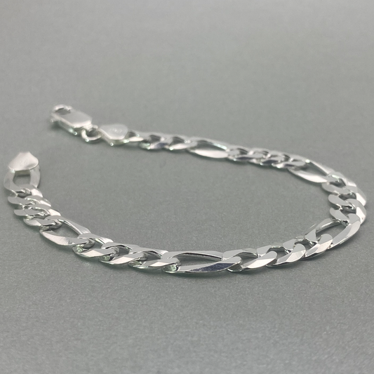 Silver 21cm Figaro Bracelet 3+1 Style 8mm wide