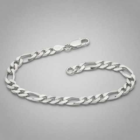 Silver 21cm Figaro Bracelet 3+1 Style 8mm wide