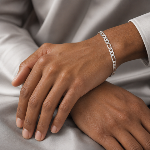 Silver 21cm Figaro Bracelet 3+1 Style 8mm wide