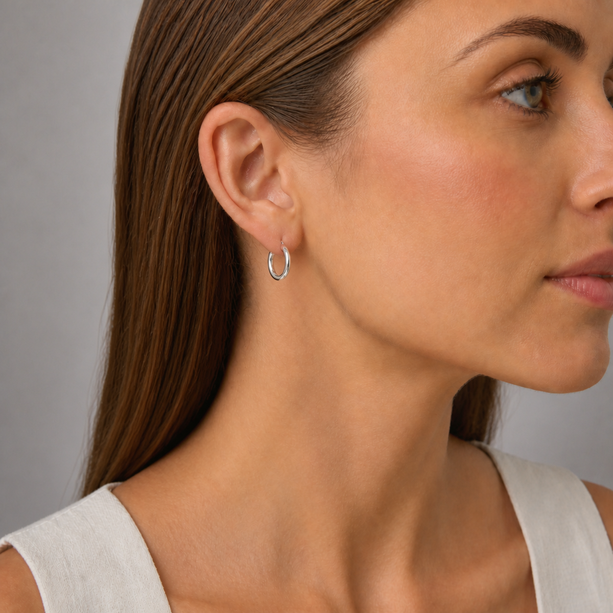 Silver Small Tube Hoop Earring 2mm x 10mm
