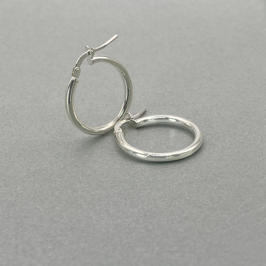 Silver Medium Tube Hoop Earring 2mm x 15mm