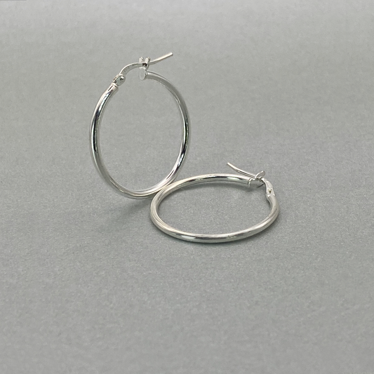 Silver Large Tube Hoop Earring 2mm x 20mm