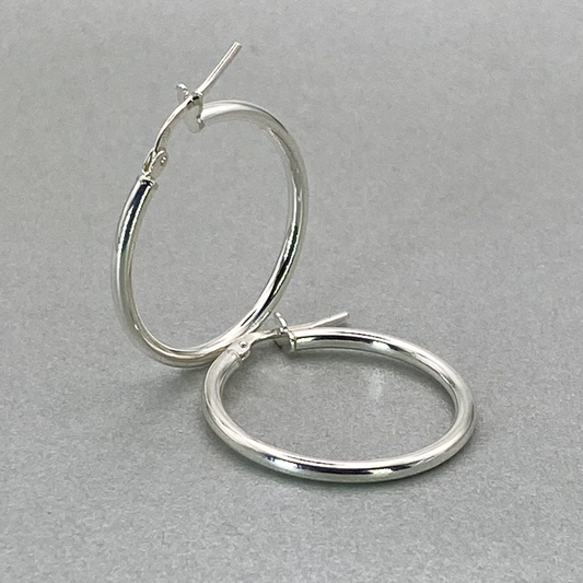 Silver Italian Hoop 20mm Internal Diameter & 2mm Tube Hoop Earrings