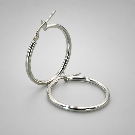 Silver Italian Hoop 20mm Internal Diameter & 2mm Tube Hoop Earrings