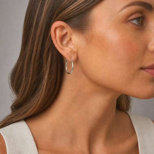 Silver Italian Hoop 20mm Internal Diameter & 2mm Tube Hoop Earrings