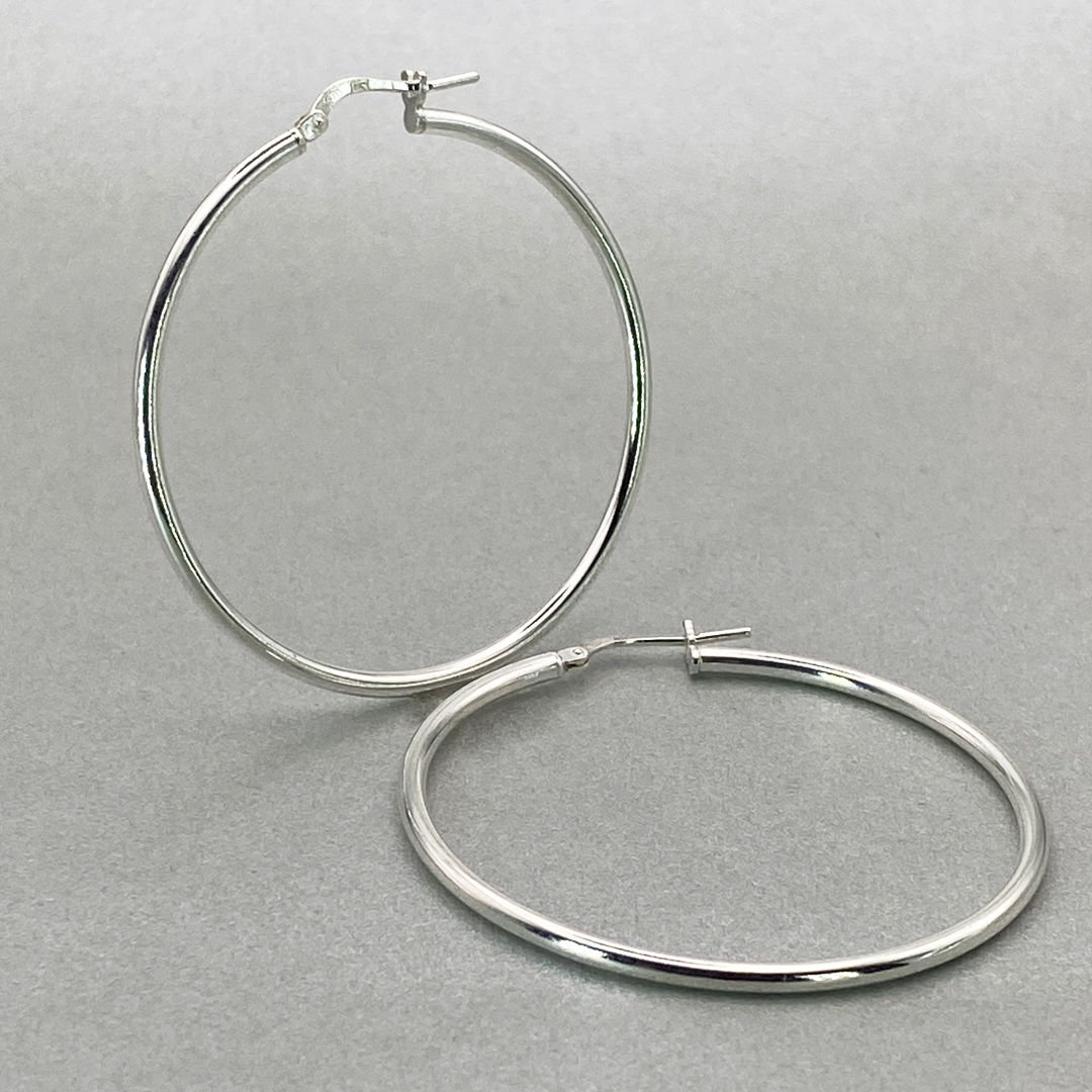 Silver Italian Hoop 40mm Internal Diameter & 2mm Tube Hoop Earrings