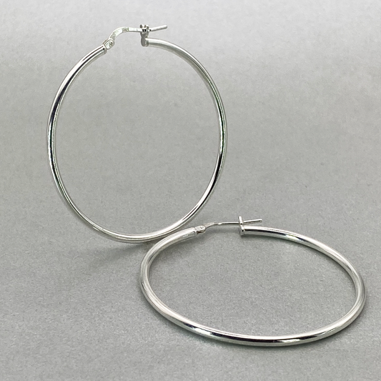 Silver Italian Hoop 40mm Internal Diameter & 2mm Tube Hoop Earrings