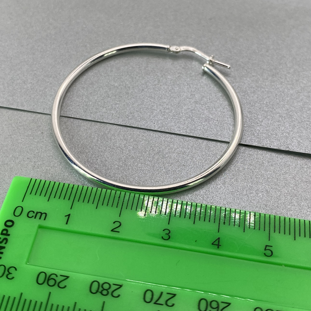 Silver Italian Hoop 40mm Internal Diameter & 2mm Tube Hoop Earrings