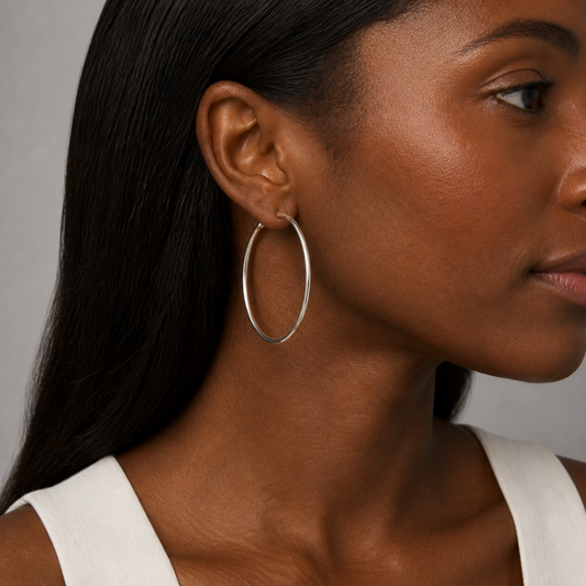 Silver Italian Hoop 40mm Internal Diameter & 2mm Tube Hoop Earrings