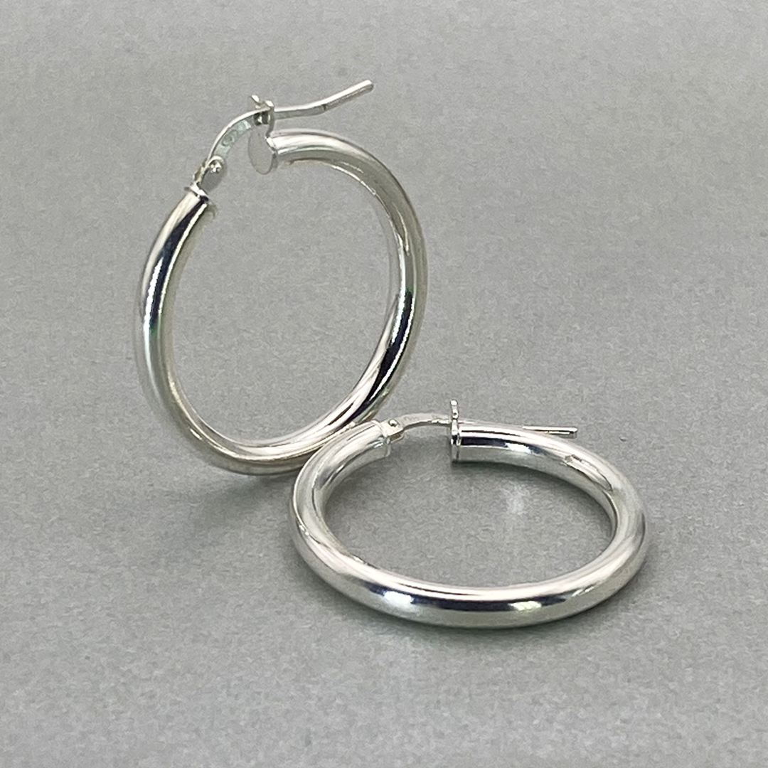 Silver Italian Hoop 20mm Internal Diameter & 3mm Tube Hoop Earrings