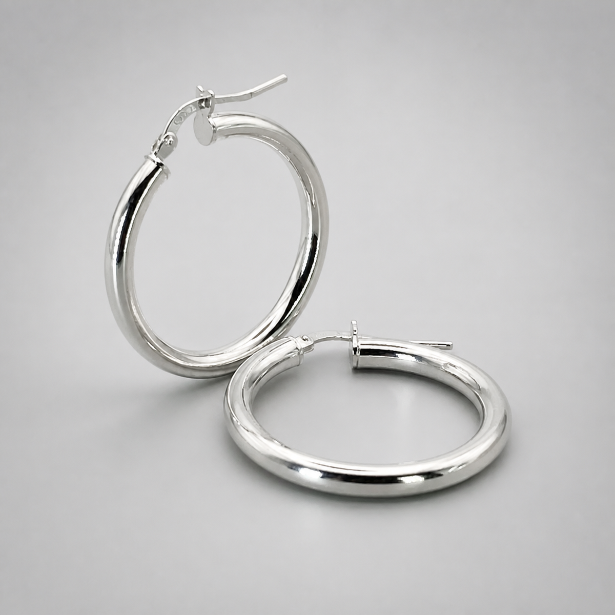 Silver Italian Hoop 30mm Internal Diameter & 3mm Tube Hoop Earrings