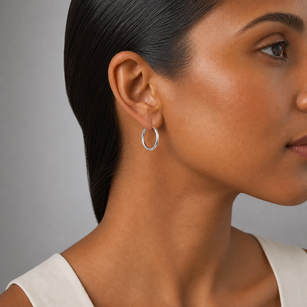 Silver Italian Hoop 20mm Internal Diameter & 3mm Tube Hoop Earrings