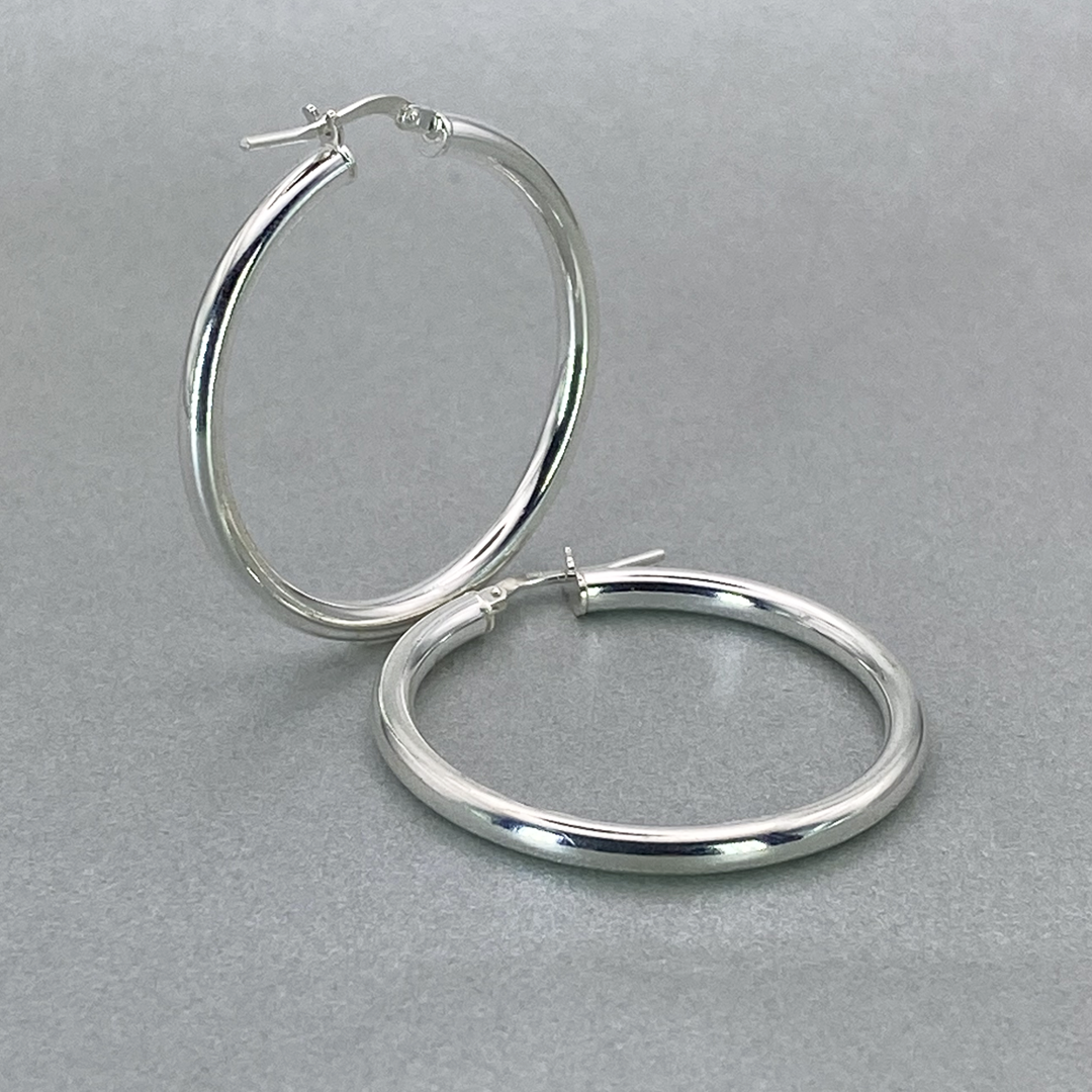 Silver Italian Hoop 30mm Internal Diameter & 3mm Tube Hoop Earrings