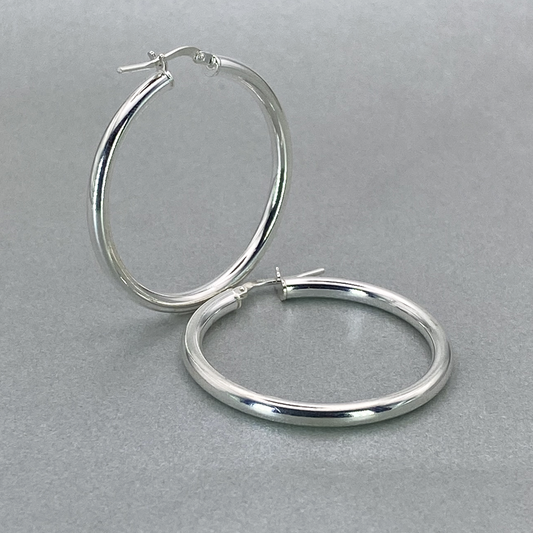 Silver Italian Hoop 30mm Internal Diameter & 3mm Tube Hoop Earrings