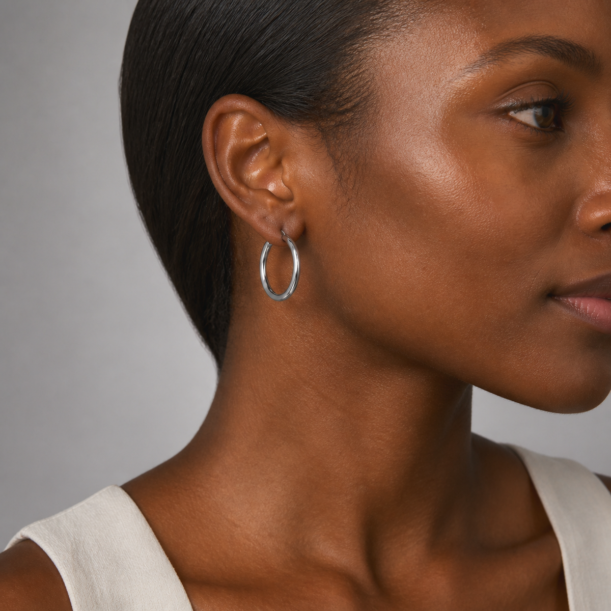 Silver Italian Hoop 30mm Internal Diameter & 3mm Tube Hoop Earrings