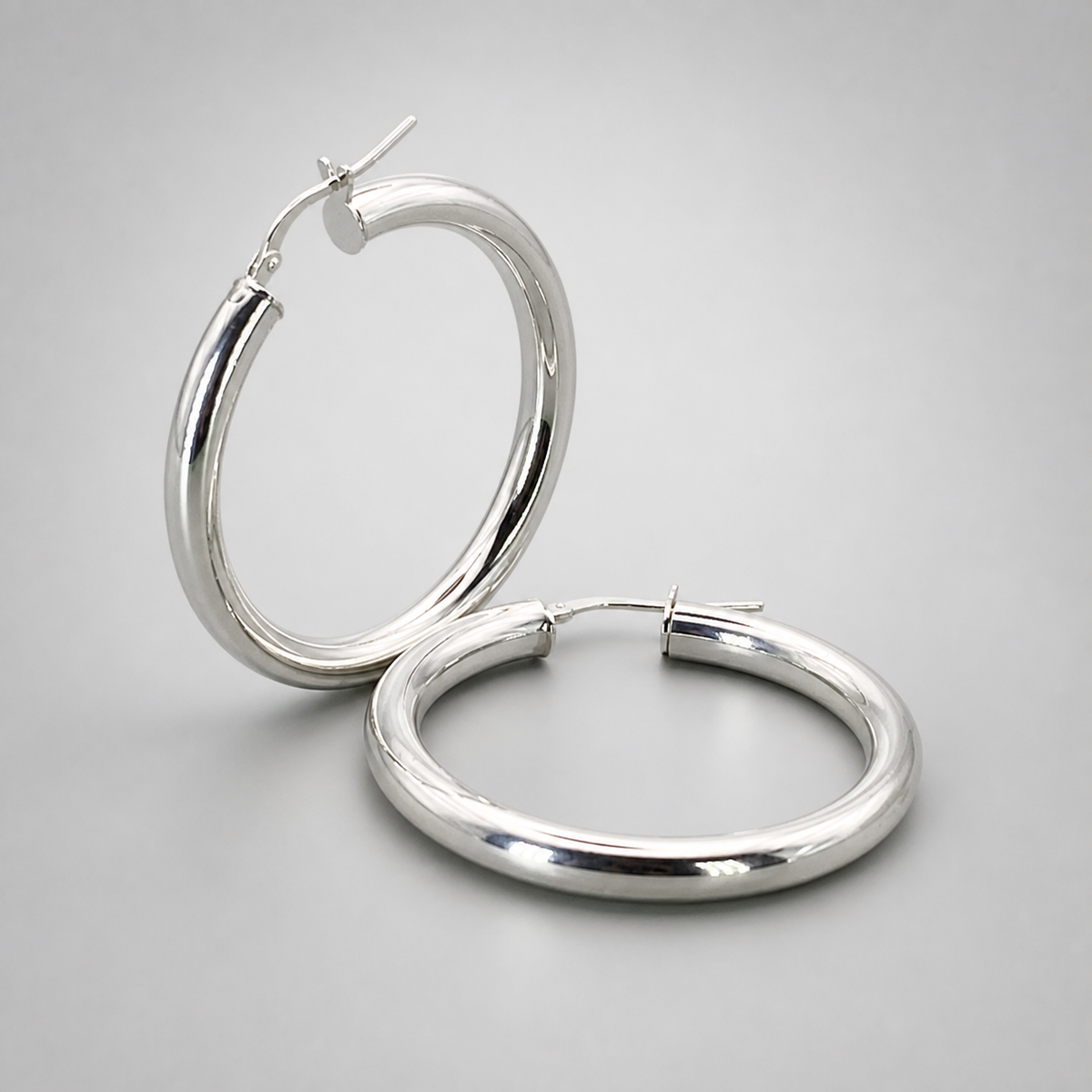 Silver Italian Hoop 30mm Internal Diameter & 4mm Tube Hoop Earrings