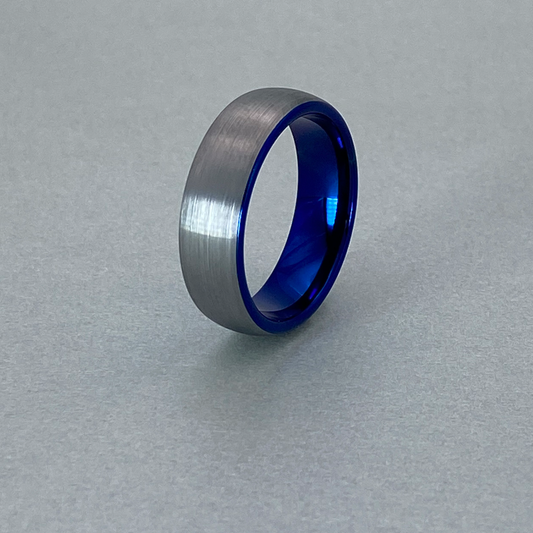 Tungsten Ring , Plain Brushed Finish with IP Blue Plating inside.