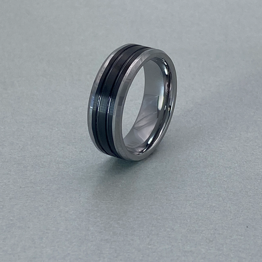 Tungsten Ring , Centre IP Black Plating with plain Shiny Edge.