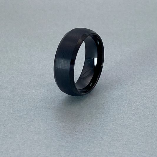 Tungsten Ring , Black  Plating , center brushed, half round.