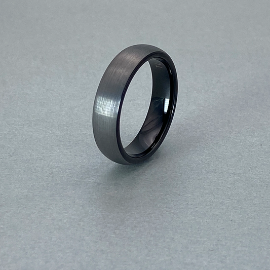 Tungsten Ring , Plain Domed, Brushed Finish ,  Polished Shiny IP Black Plated inner.