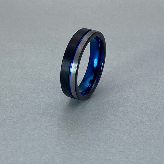 Tungsten Ring , Flat and Groove, Brushed IP Black and Plain with IP Blue plating inner.