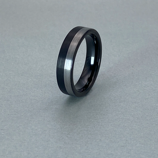 Tungsten Ring , Two Tone Black and Plain Brushed Finish.