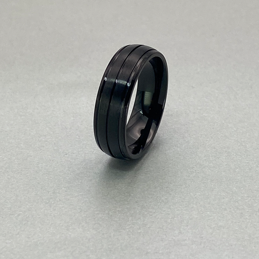 Titanium Ring 7mm, Three grooves, Full IP Black plating, Brushed Finish
