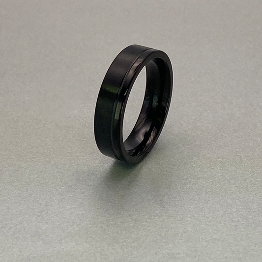 Titanium Ring 6mm, Flat, Full IP Black Plated. Brushed centre