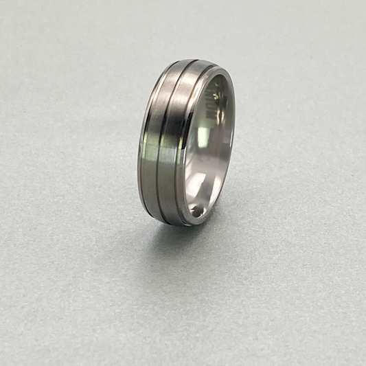 Titanium Ring 7mm, Polished Shiny &  Brushed
