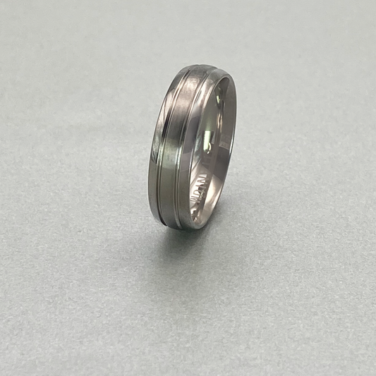 Titanium Ring 6mm, Polished Shiny, Center Brushed, two grooves.